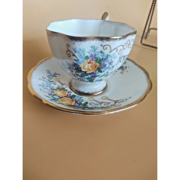 Vintage Queen Anne England Tea cup and saucer set Happy Anniversary - Picture 10 of 16